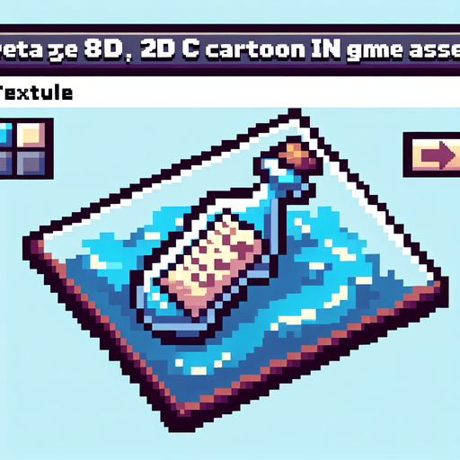 8 bit. cartoon. bottle with a message . floating in the water.  in game asset. no background. Single Game Texture. In-Game asset. 2d. Blank background. High contrast. No shadows.