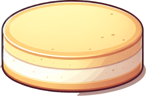 An undecorated flat round vanilla sponge cake.
Single Game Texture. In-Game asset. 2d. Blank background. High contrast. No shadows.