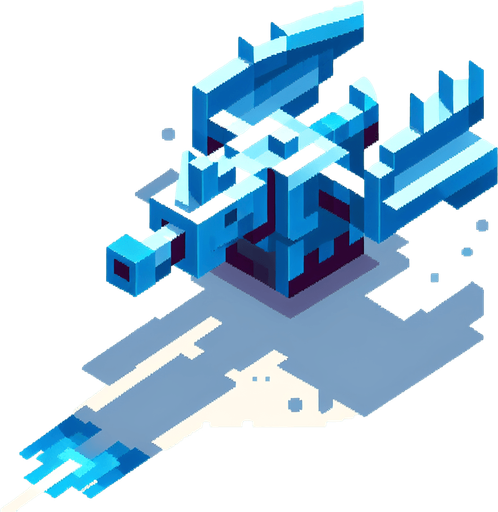 dragon shaped firing turret. top-down bird-eye perspective seen directly from above. 8-bit pixelated. blue soft-palette colored.
Single Game Texture. In-Game asset. 2d. Blank background. High contrast. No shadows.