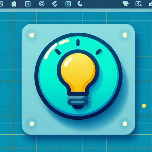 A round cyan button with a yellow lamp bulb..
Single Game Texture. In-Game asset. 2d. Blank background. High contrast. No shadows.