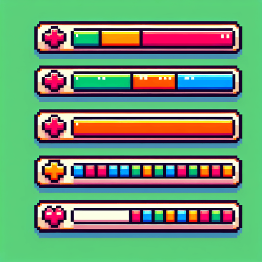 Pixel art  health bar.
Single Game Texture. In-Game asset. 2d. Blank background. High contrast. No shadows.