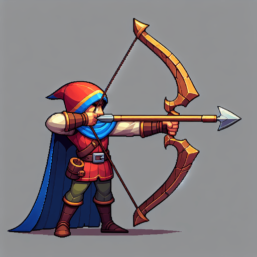 a cartoon archers bow viewed from the side
Single Game Texture. In-Game asset. 2d. Blank background. High contrast. No shadows.