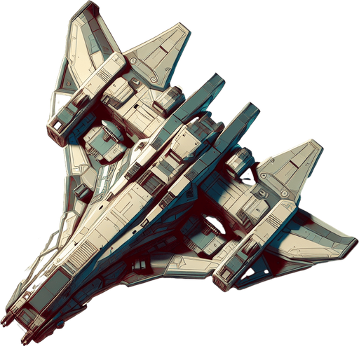 Single futuristic spaceship flying straight  upwards viewed from above in colour without any background.
Single Game Texture. In-Game asset. 2d. Blank background. High contrast. No shadows.