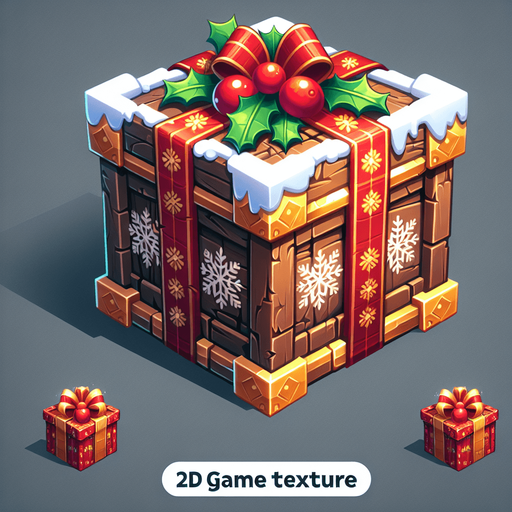 2d opened christmas crate Single Game Texture. In-Game asset. 2d. Blank background. High contrast. No shadows.