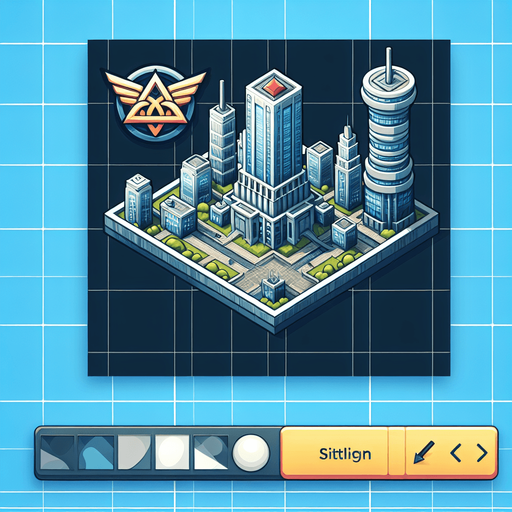 make a city with a sky scaper and a triskelion.
Single Game Texture. In-Game asset. 2d. Blank background. medium contrast. No shadows. cartoony. birdside view. full body. not facing the camera