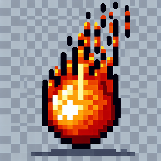 8 bit fireball
with a flame trail that goes down.
Single Game Texture. In-Game asset. 2d. Blank background.. No shadows.