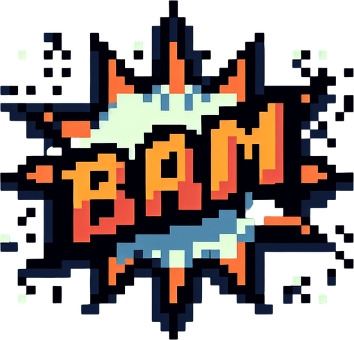 Pixel art of the bam symbol.
Single Game Texture. In-Game asset. 2d. Blank background. High contrast. No shadows.