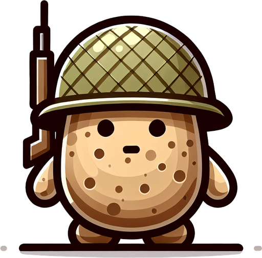 土豆士兵.
Single Game Texture. In-Game asset. 2d. Blank background. High contrast. No shadows.