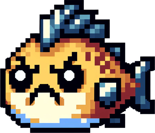 cute angry spearfish. pixelated. 8 bit.
Single Game Texture. In-Game asset. 2d. Blank background. High contrast. No shadows.