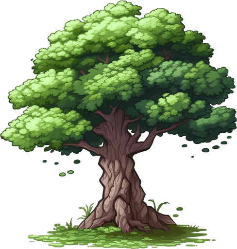 single background tree, full view.
Game Texture. In-Game asset. 2d. Pixelart. White background. Blank background. Low detail. High contrast.