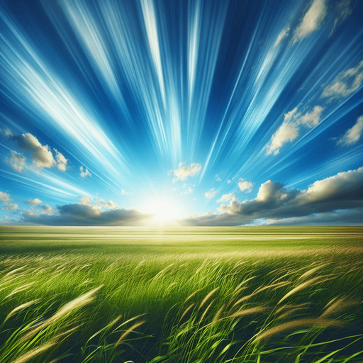 bright blue sky over a grassy meadow.