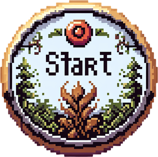 A retro pixel art start button. Forest theme, 16 bit, hobbit themed game.
Single Game Texture. In-Game asset. 2d. Blank background. High contrast. No shadows.
