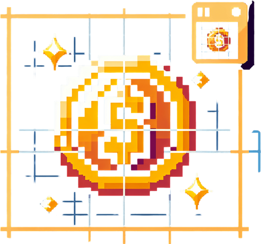 Pixel art coin for platform computer game.
Single Game Texture. In-Game asset. 2d. Blank background. High contrast. No shadows.