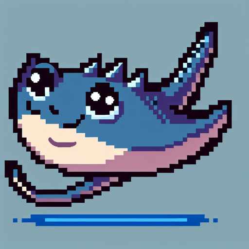 cartoon 8bit stingray.
Single Game Texture. In-Game asset. 2d. Blank background. High contrast. No shadows.