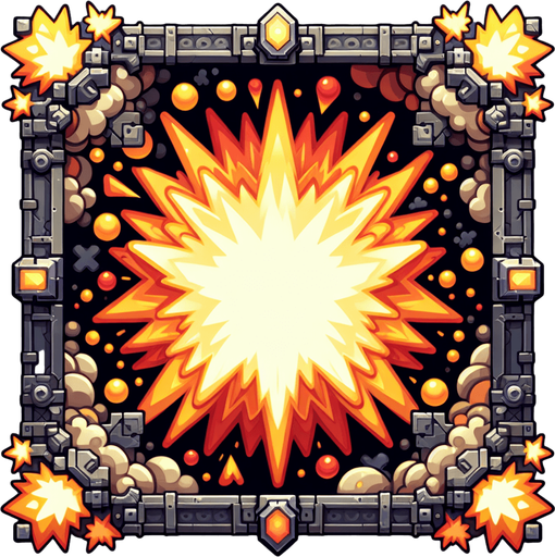 explosion frame.
Single Game Texture. In-Game asset. 2d. Blank background. High contrast. No shadows.