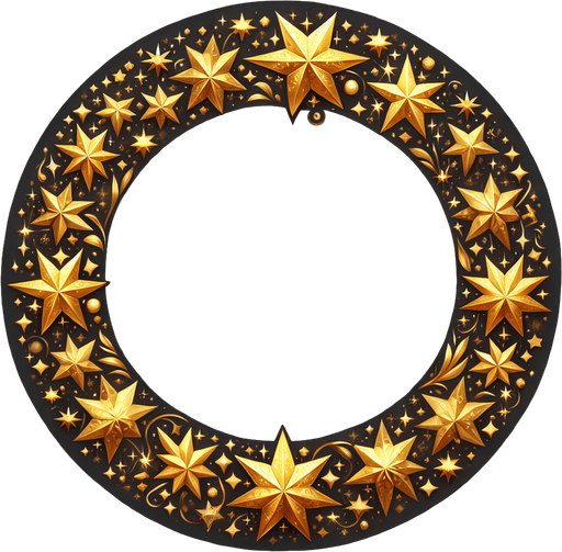 circular christmas golden star pattern transparent png Single Game Texture. In-Game asset. 2d. Blank background. High contrast. No shadows.