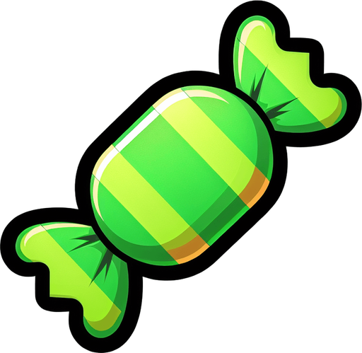 Vibrant Green striped cartoon candy.
Game asset. 2d. Blank background. High contrast. No shadows.