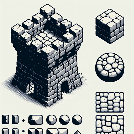 a medieval style stone tower. top down view. Single Game Texture. In-Game asset. 2d. Blank background. High contrast. No shadows.