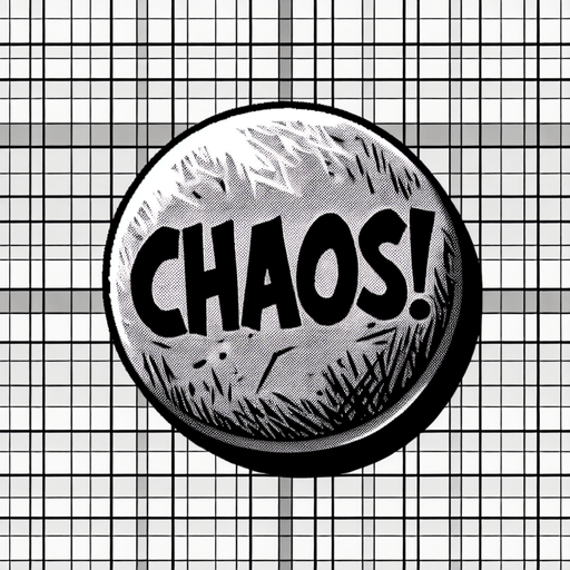 a button that says "Chaos!".
Single Game Texture. In-Game asset. 2d. Blank background. High contrast. No shadows.