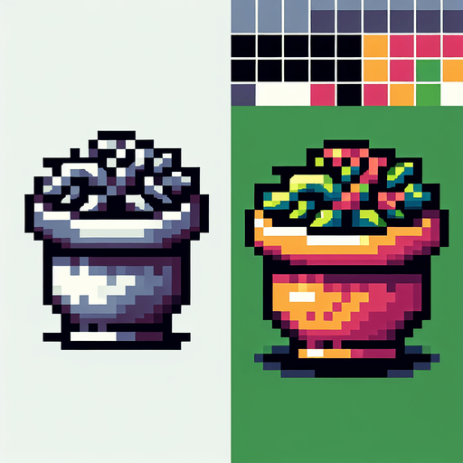 pixel art of a garden pot.
Single Game Texture. In-Game asset. 2d. Blank background. High contrast. No shadows.