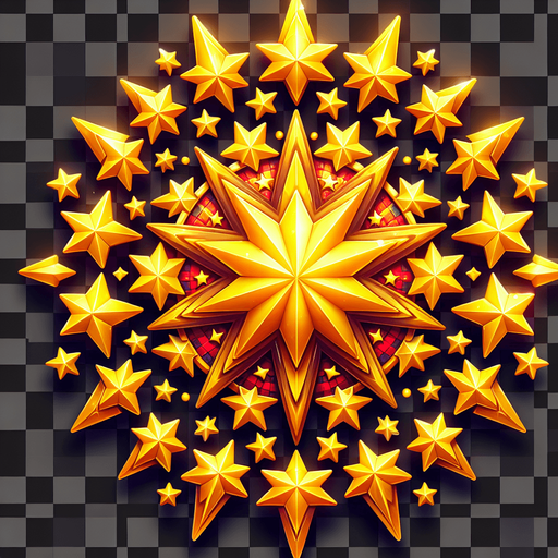 circular christmas golden star pattern transparent png Single Game Texture. In-Game asset. 2d. Blank background. High contrast. No shadows.