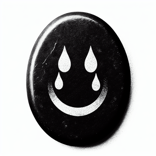 a black oval with a crying smiley face.