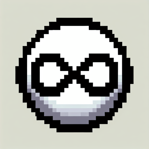 white round ball with black edges. has a black infinity logo inprinted on it. pixelated. 8 bit..
Single Game Texture. In-Game asset. 2d. Blank background. High contrast. No shadows.