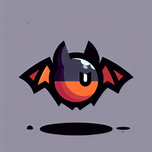 Single simple cartoon bat for a game titled "Flap & Bounce". The bird has lots black, grey and orange colors and is high contrast. The bat is seen from the side. Only show the animal. No shadows.
Single Game Texture. In-Game asset. 2d. Blank background. High contrast. No shadows.