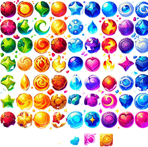 Magical elemental confetti.
Single Game Texture. In-Game asset. 2d. Blank background. High contrast. No shadows.