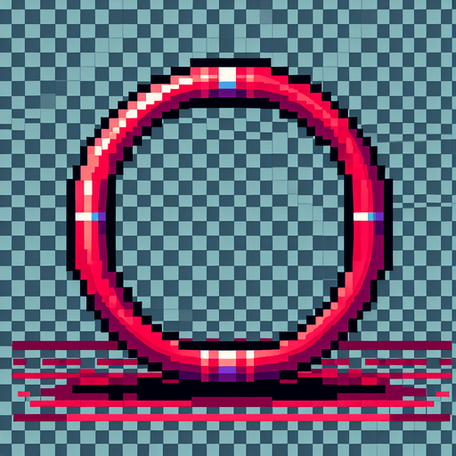 8-Bit hula hoop. The color is red. The hoop is flat facing towards the ground.
Single Game Texture. In-Game asset. 2d. Transparent background. High contrast. No shadows.