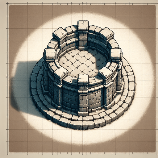 a medieval style stone tower. top down view. Single Game Texture. In-Game asset. 2d. Blank background. High contrast. No shadows.