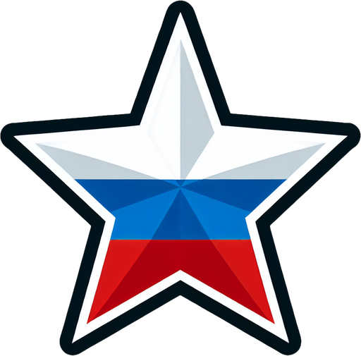 star in colors of russian flag, 2d game.
Single Game Texture. In-Game asset. 2d. Blank background. High contrast. No shadows.