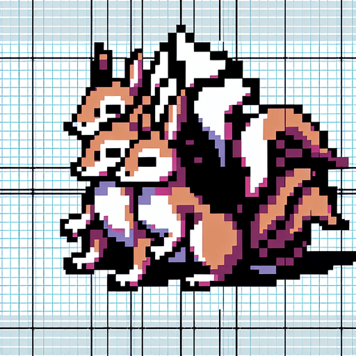 pixelart. a crouching  two-headed squirrel..
Single Game Texture. In-Game asset. 2d. Blank background. High contrast. No shadows.