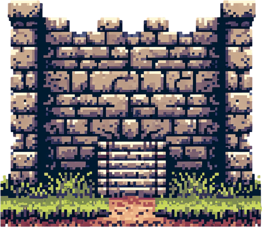 A medieval stone wall seen from the front. pixelart. Single Game Texture. In-Game asset. 2d. Blank background. High contrast. No shadows.