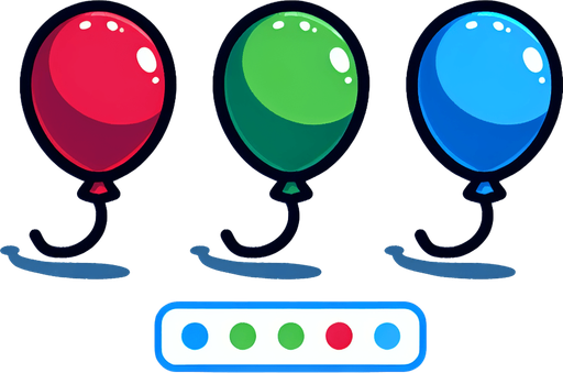 Blue, Green, Red Ballons..
Single Game Texture. In-Game asset. 2d. Blank background. High contrast. No shadows.