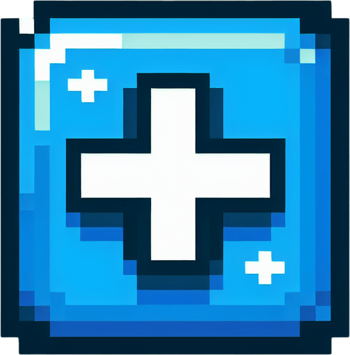 blue upgrade button with a "+" sign on it. pixelated. 8 bit.
Single Game Texture. In-Game asset. 2d. Blank background. High contrast. No shadows.