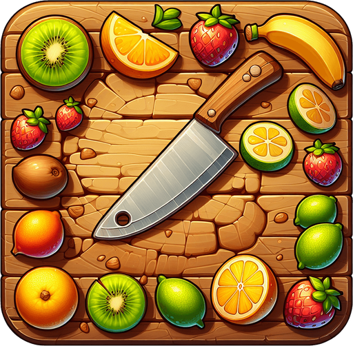 Give me  a image having wooden background for fruit chopping game..
Single Game Texture. In-Game asset. 2d. Blank background. High contrast. No shadows.