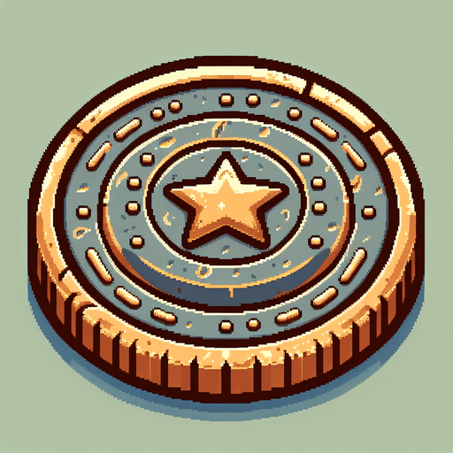 Coin.
Single Game Texture. In-Game asset. 2d. Blank background. High contrast. No shadows.