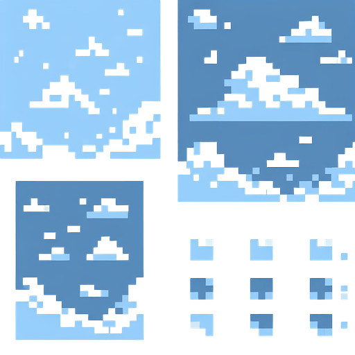 8-bit pixelated background of a minimalist cloudy sky. keep it simple with a light blue sky of a single color and a few pixelated clouds scattered around.
Single Game Texture. In-Game asset. 2d. Blank background. High contrast. No shadows.