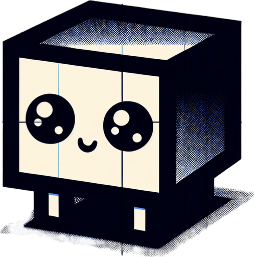 a cube with two eyes and hands but no arms.
Single Game Texture. In-Game asset. 2d. Blank background. High contrast. No shadows. (not creepy), cute