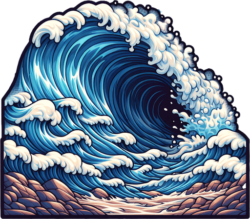 create a cartoon-style illustration of a wave crash, front view.
Single Game Texture. In-Game asset. 2d. Blank background. High contrast. No shadows.