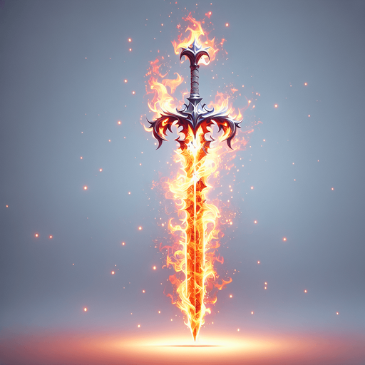 Magical elemental sword made of fire..
Single Game Texture. In-Game asset. 2d. Blank background. High contrast. No shadows.