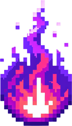 purple flame. I want the art style to reflect a classic 16-bit retro pixel art aesthetic, reminiscent of early 1990s RPGs with vibrant colors..
Single Game Texture. In-Game asset. 2d. Blank background. High contrast. No shadows.