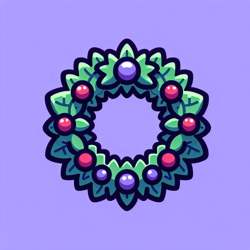 Simple Cartoon Christmas wreath. Purple
Single Game Texture. In-Game asset. 2d. Blank background. High contrast. No shadows.