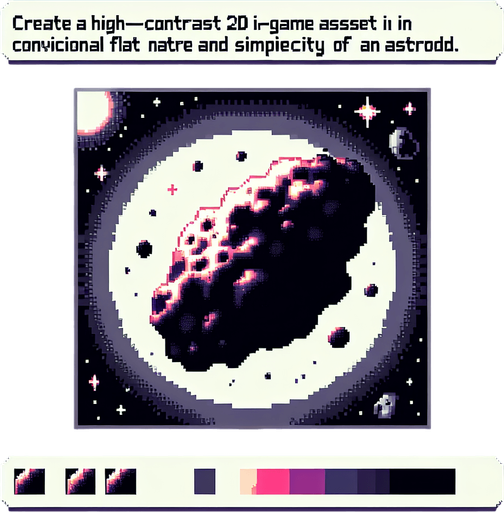 астероид. 8-bit.
Single Game Texture. In-Game asset. 2d. High contrast. No shadows.