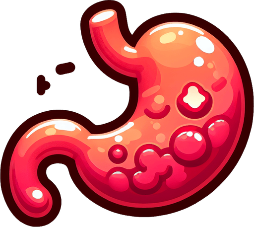 Create a cartoon-style illustration of a stomach The goal is to capture a lively and playful stomach...
Single Game Texture. In-Game asset. 2d. Blank background. High contrast. No shadows.