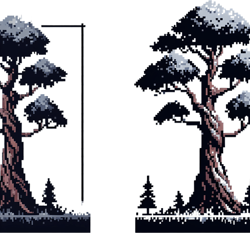 pixel art of a tall, tree.
game asset, 2d, white background, shadowless.