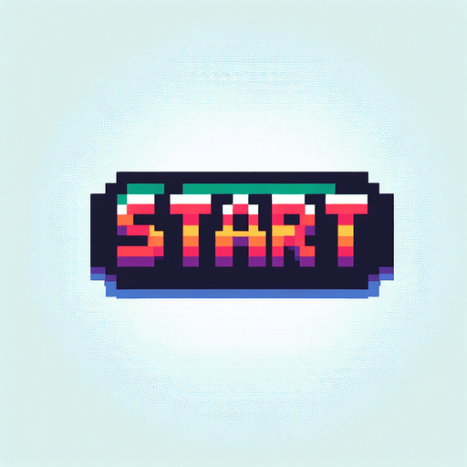 In game text that says ''Start''. I want the art style to reflect a classic 16-bit retro pixel art aesthetic, reminiscent of early 1990s RPGs with vibrant colors..
Single Game Texture. In-Game asset. 2d. Blank background. High contrast. No shadows.