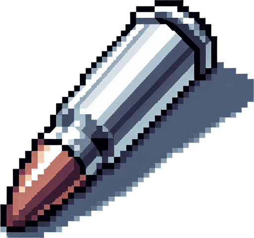 a silver sling bullet. pixelart. top down view.
 In-Game asset. 2d. Blank background. High contrast. No shadows.