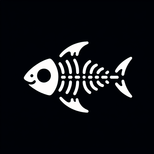 Very minimalist skeleton of a fish with a fin and cute shark head...
2d. Black background. High contrast. No shadows.